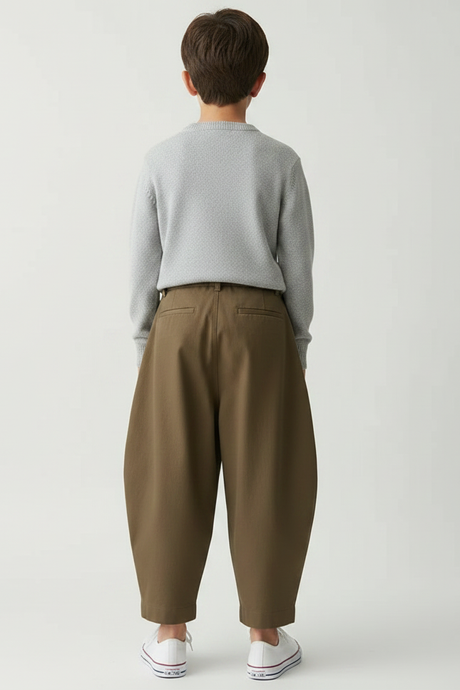 Pantalon À Pince Kaki Ample Plissé Décontracté Coton - vue 2