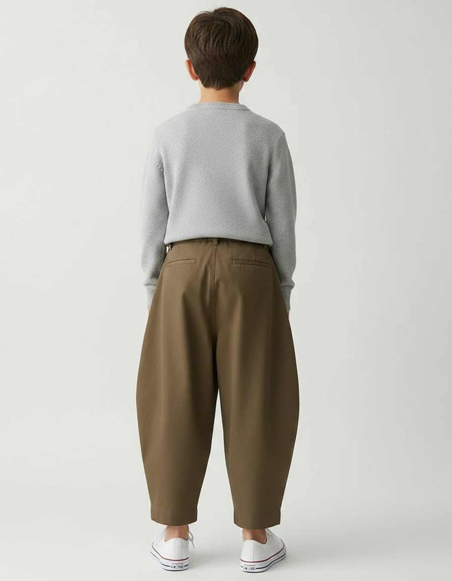 Pantalon À Pince Kaki Ample Plissé Décontracté Coton - vue 2