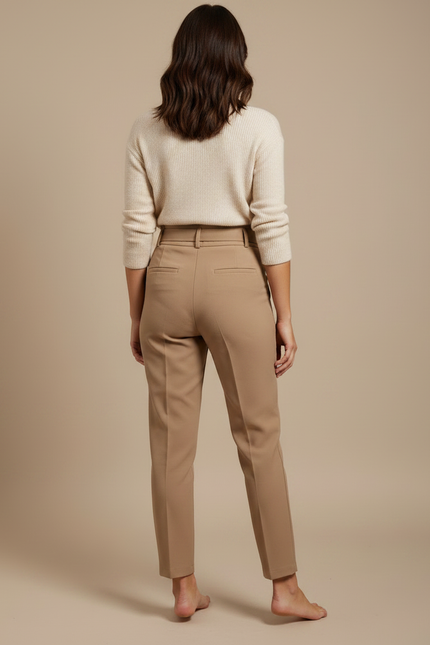 Pantalon À Pince Beige Taille Haute Ceinturé Élégant - Gabardine - vue 2