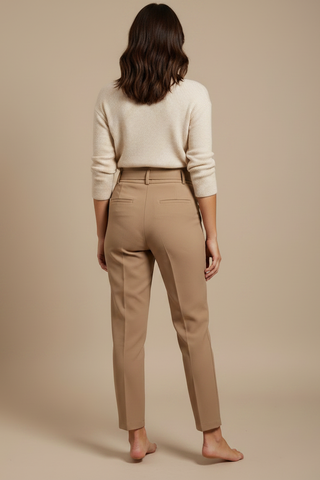 Pantalon À Pince Beige Taille Haute Ceinturé Élégant - Gabardine - vue 2