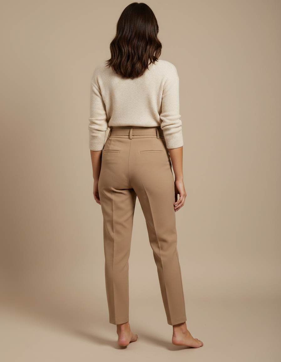 Pantalon À Pince Beige Taille Haute Ceinturé Élégant - Gabardine - vue 2