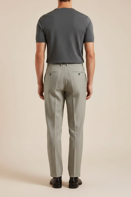 Pantalon À Pince Gris Clair Plissé Droit Élégant Homme - Gabardine - vue 2