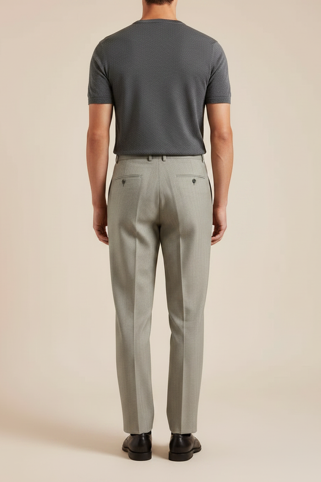 Pantalon À Pince Gris Clair Plissé Droit Élégant Homme - Gabardine - vue 2