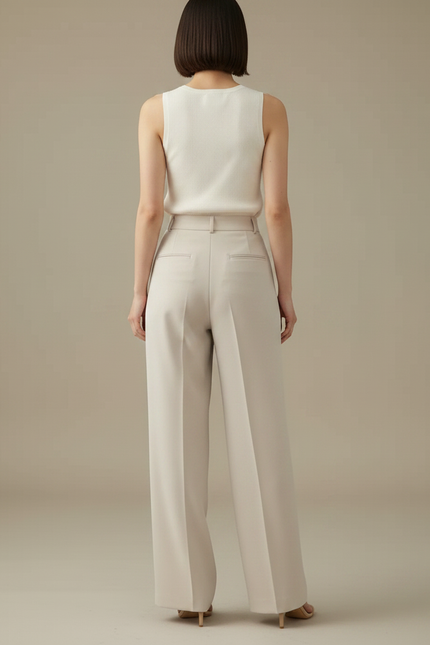 Pantalon À Pince Beige Droit Fluide Élégant Femme - Polyester - vue 2