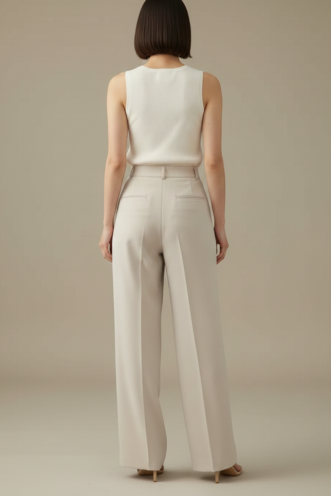 Pantalon À Pince Beige Droit Fluide Élégant Femme - Polyester - vue 2