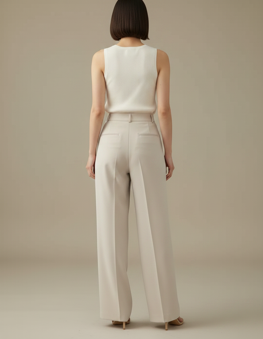 Pantalon À Pince Beige Droit Fluide Élégant Femme - Polyester - vue 2