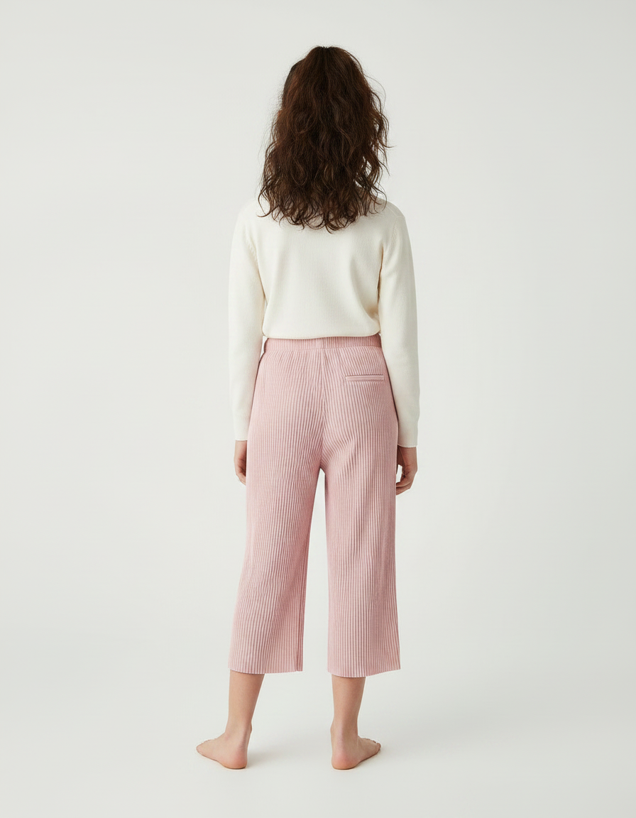 Pantalon À Pince Rose Plissé Ample Fille Décontracté - Polyester - vue 2