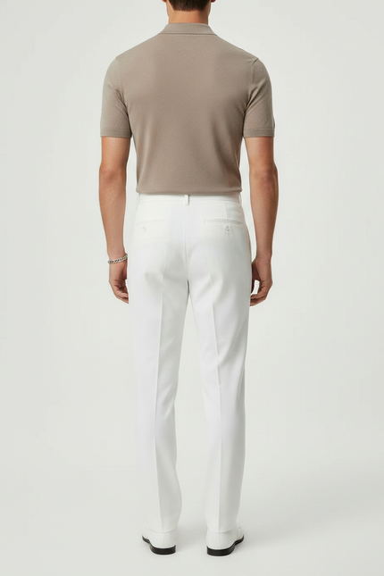 Pantalon À Pince Blanc Plissé Droit Élégant Homme - Gabardine - vue 2