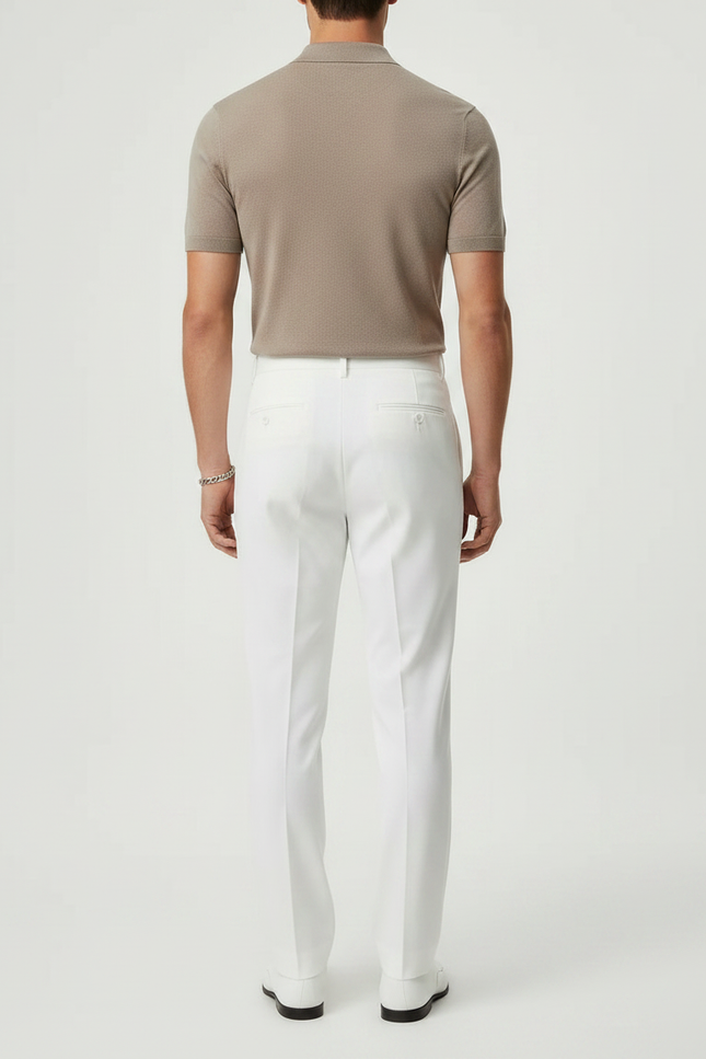 Pantalon À Pince Blanc Plissé Droit Élégant Homme - Gabardine - vue 2