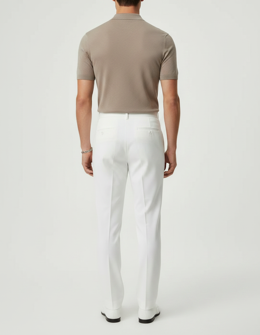 Pantalon À Pince Blanc Plissé Droit Élégant Homme - Gabardine - vue 2
