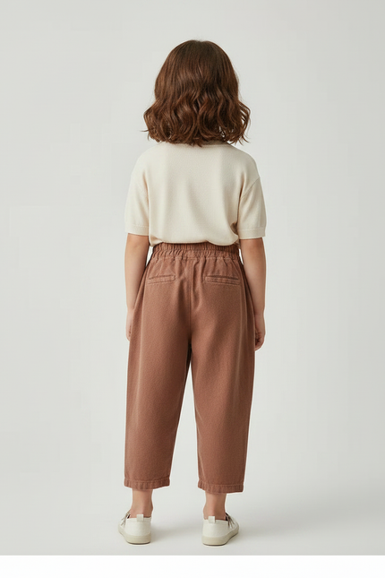 Pantalon À Pince Marron Coton Plissé Ample Enfant - vue 2