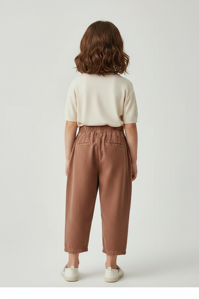 Pantalon À Pince Marron Coton Plissé Ample Enfant - vue 2