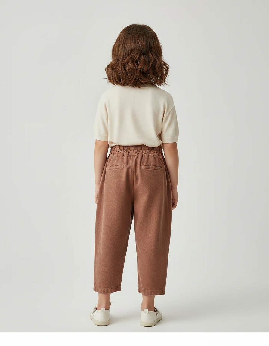 Pantalon À Pince Marron Coton Plissé Ample Enfant - vue 2