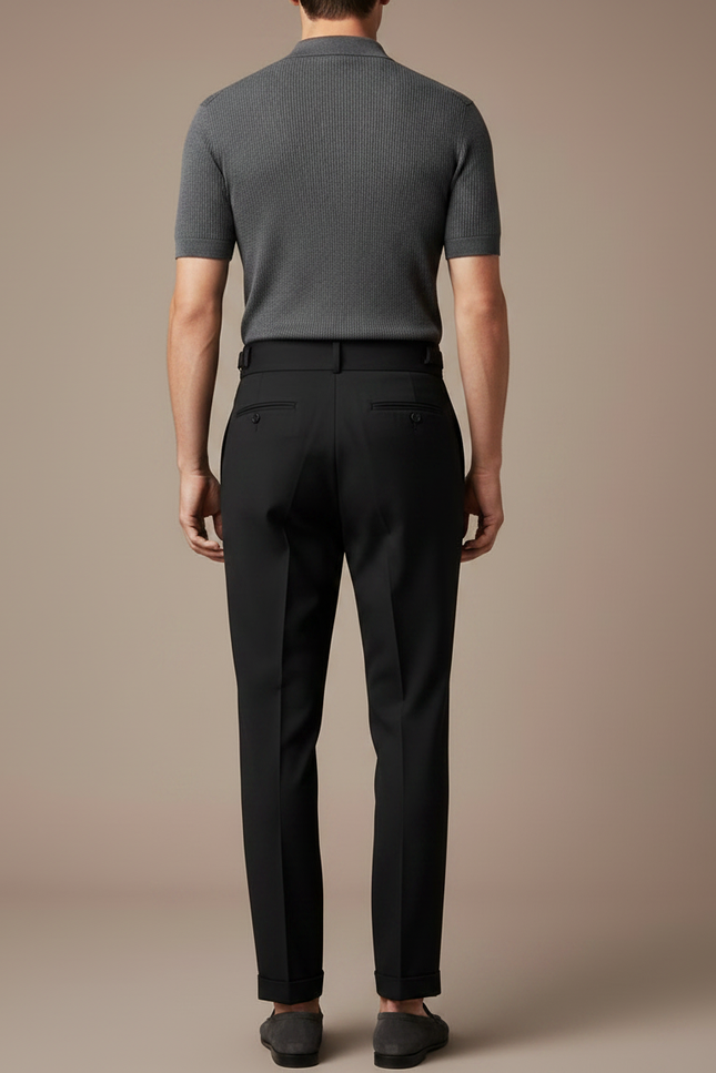 Pantalon À Pince Noir Taille Haute Plissé Ceinturé Décontracté - Gabardine - vue 2