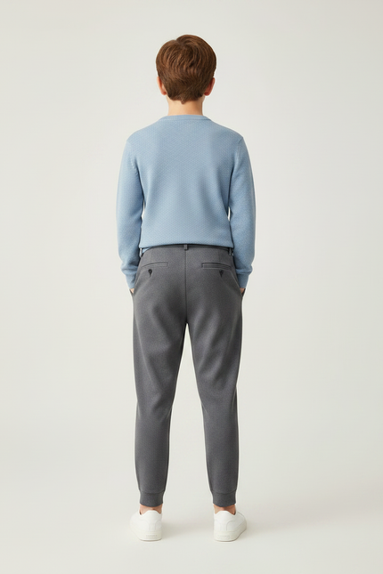 Pantalon À Pince Gris Élégant Plissé Garçon Décontracté - Maille - vue 2