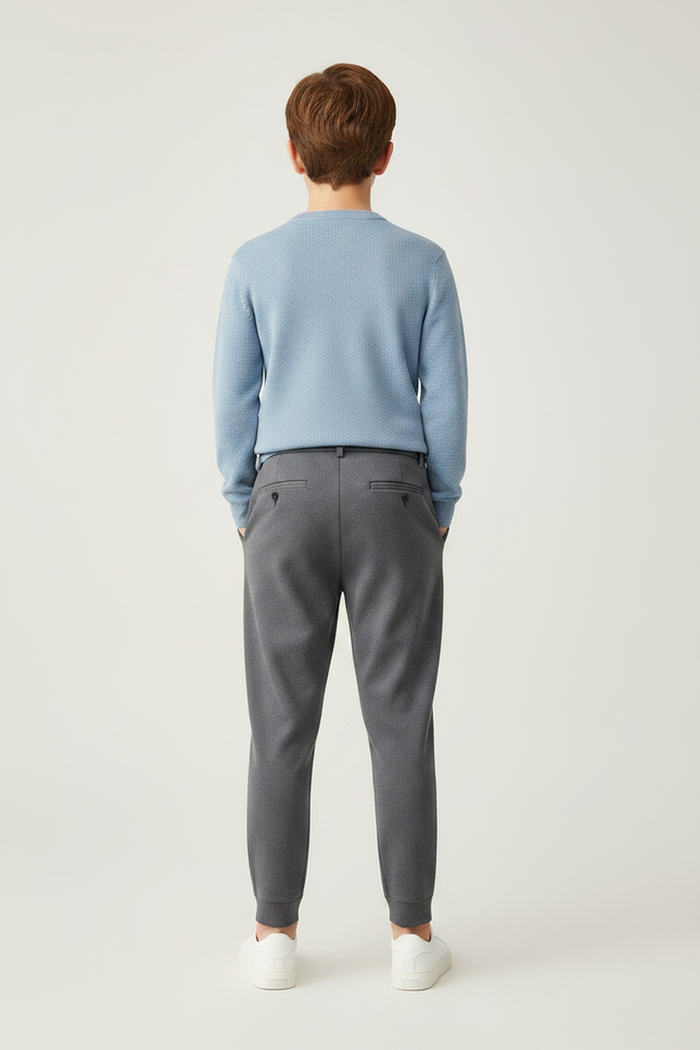 Pantalon À Pince Gris Élégant Plissé Garçon Décontracté - Maille - vue 2