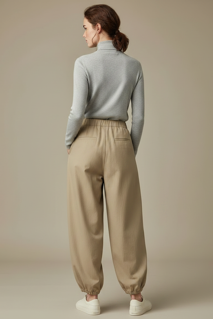 Pantalon À Pince Beige Ample Plissé Décontracté Coton - vue 2