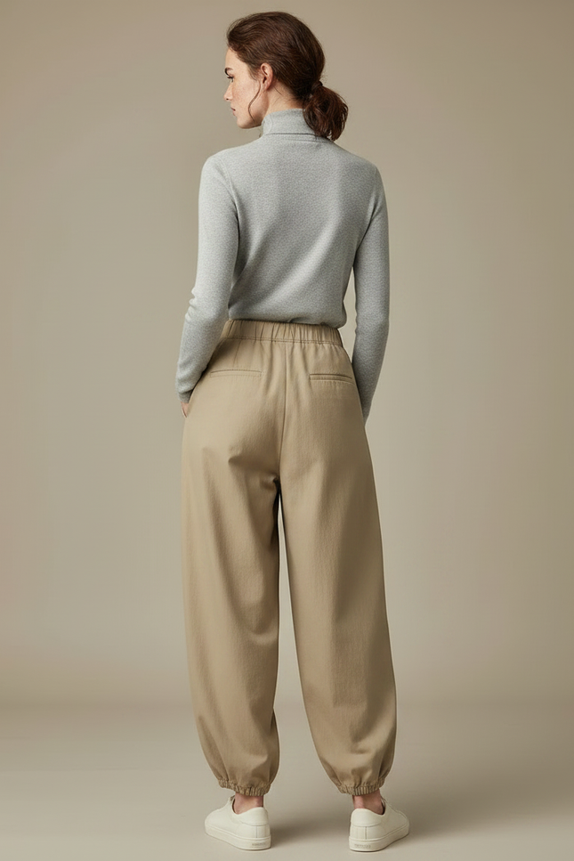 Pantalon À Pince Beige Ample Plissé Décontracté Coton - vue 2