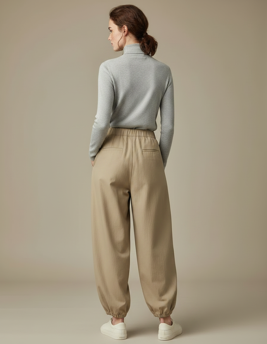 Pantalon À Pince Beige Ample Plissé Décontracté Coton - vue 2