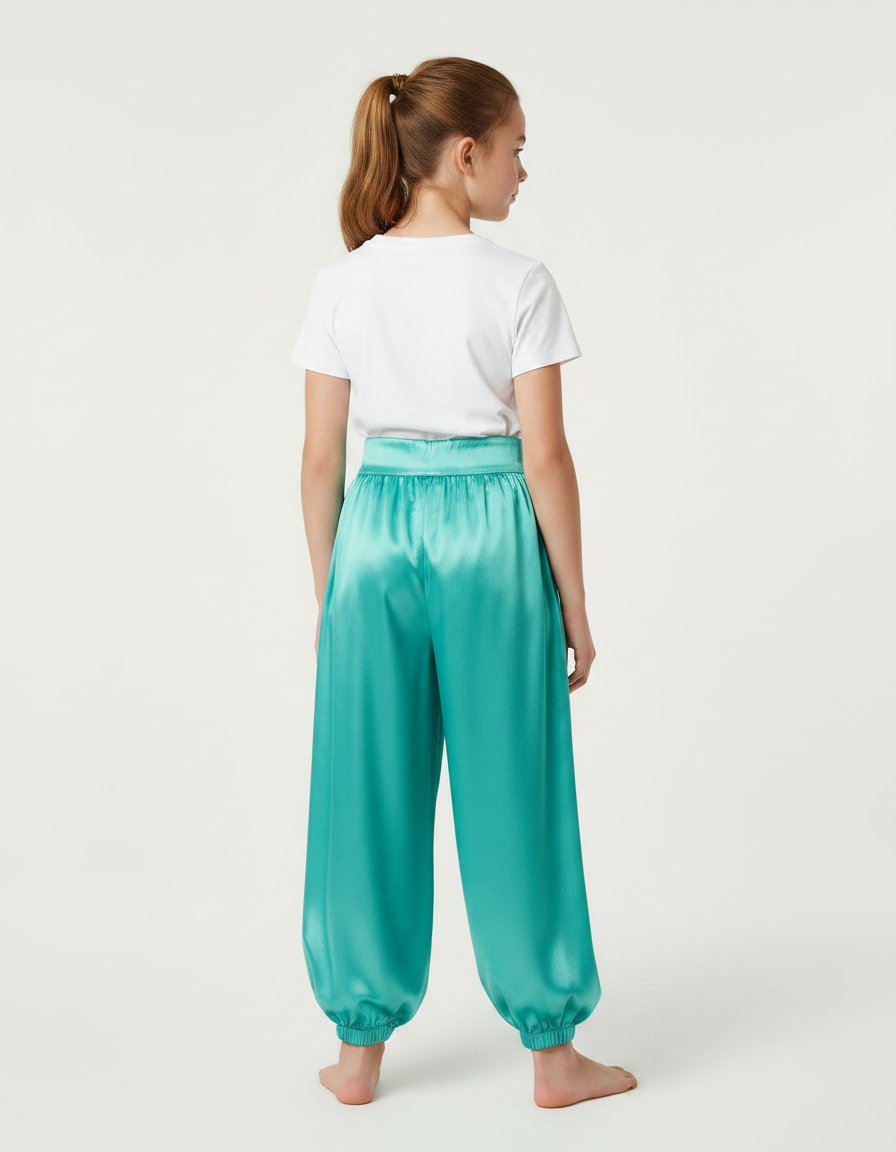Pantalon À Pince Satiné Turquoise Ample Enfant - Bleu - vue 2