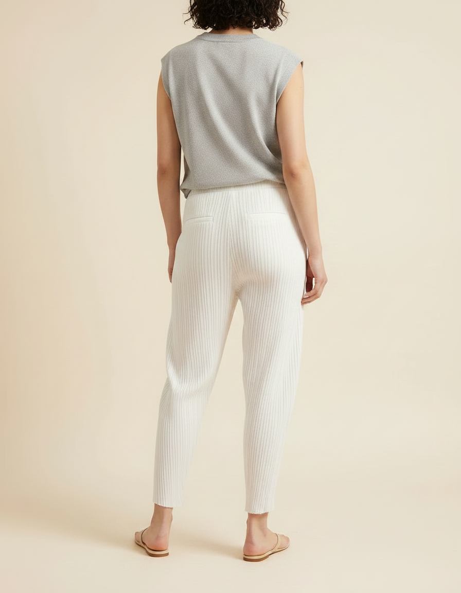 Pantalon À Pince Blanc Plissé Ample Décontracté Fluide - Polyester - vue 2