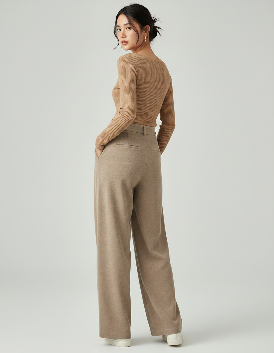 Pantalon À Pince Beige Plissé Droit Ample Décontracté - Molleton - vue 2