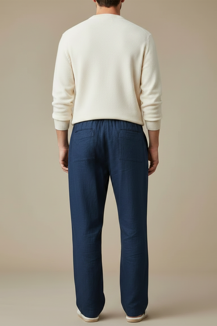 Pantalon À Pince Bleu Marine Coton Ample Décontracté Cordon - Lin - vue 2