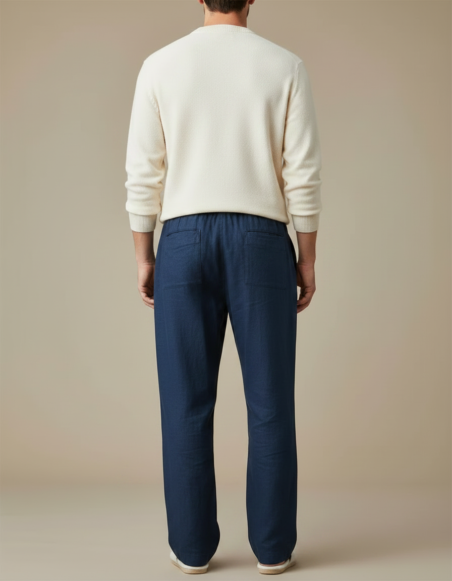 Pantalon À Pince Bleu Marine Coton Ample Décontracté Cordon - Lin - vue 2