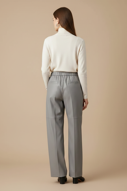 Pantalon À Pince Gris Ample Similicuir Taille Élastique - Simili cuir - vue 2