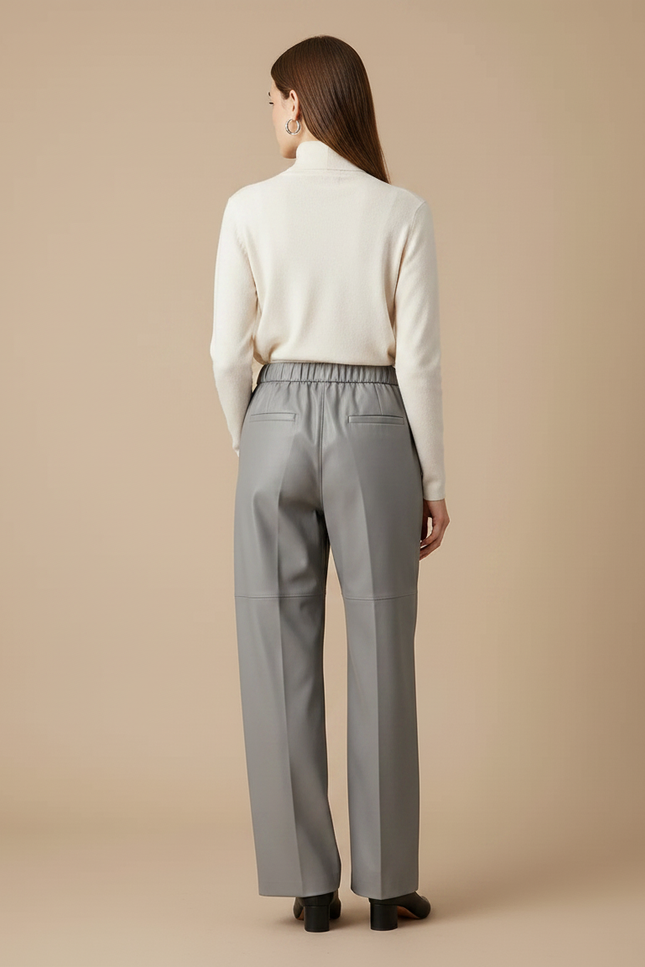 Pantalon À Pince Gris Ample Similicuir Taille Élastique - Simili cuir - vue 2