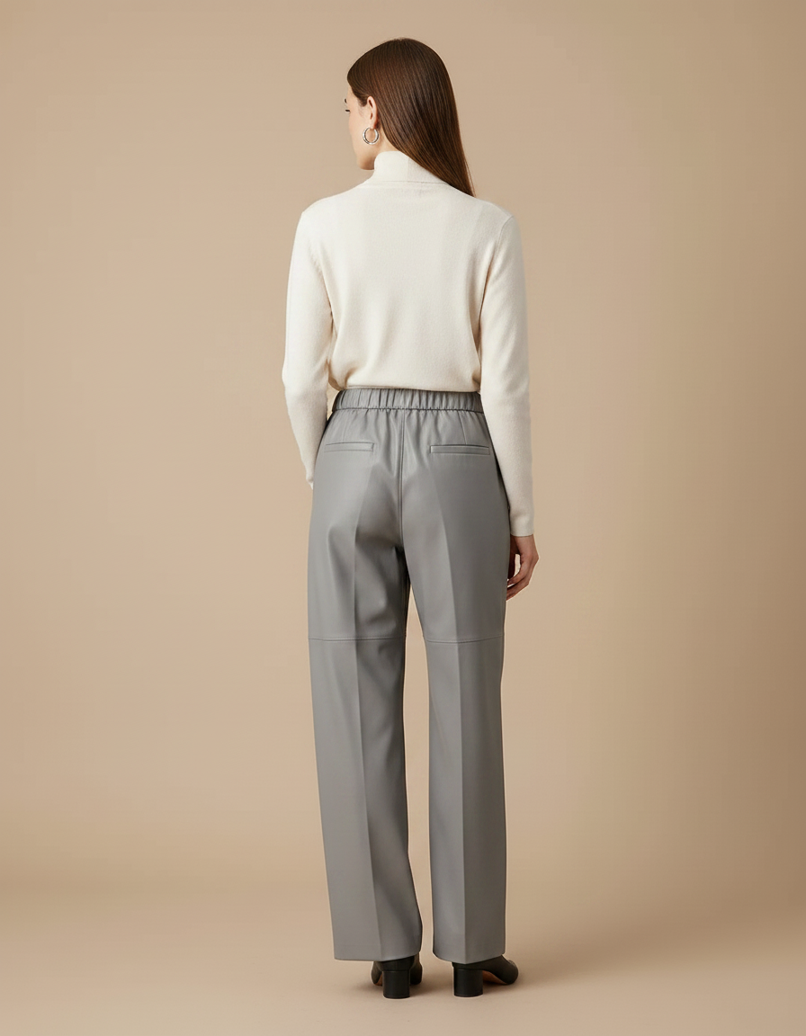 Pantalon À Pince Gris Ample Similicuir Taille Élastique - Simili cuir - vue 2