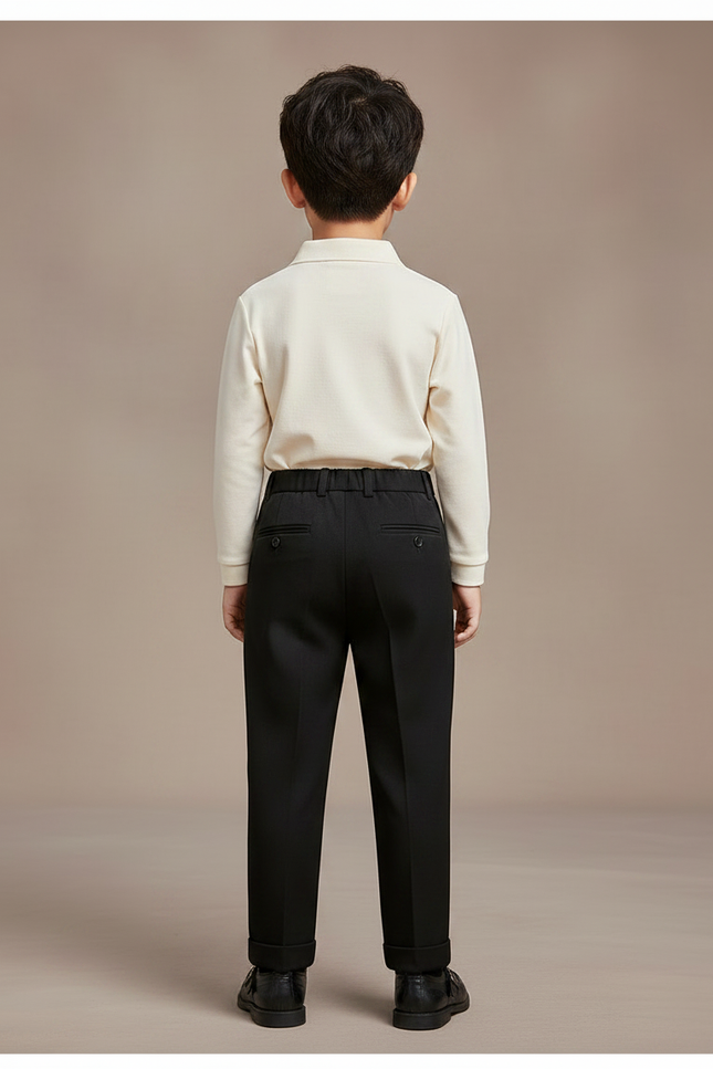Pantalon À Pince Noir Élégant Plissé Enfant - Gabardine - vue 2