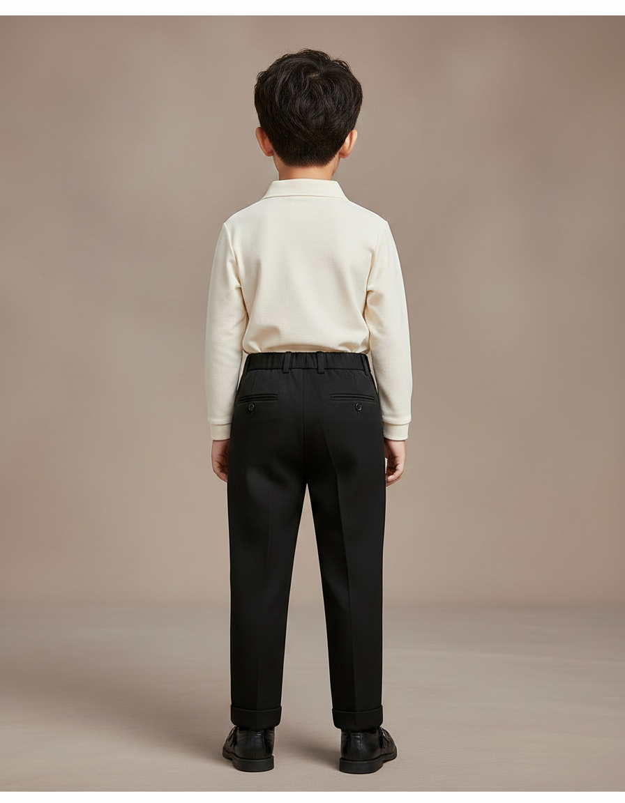 Pantalon À Pince Noir Élégant Plissé Enfant - Gabardine - vue 2