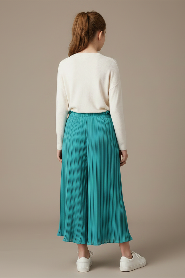 Pantalon À Pince Plissé Fluide Ample Turquoise Fille - Bleu Polyester - vue 2