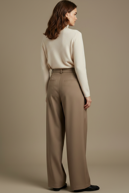 Pantalon À Pince Beige Taille Haute Large Plissé - Laine - vue 2