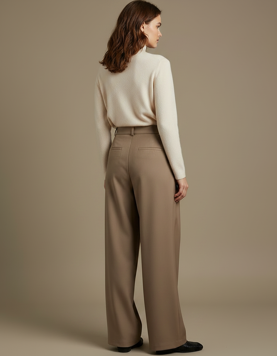 Pantalon À Pince Beige Taille Haute Large Plissé - Laine - vue 2