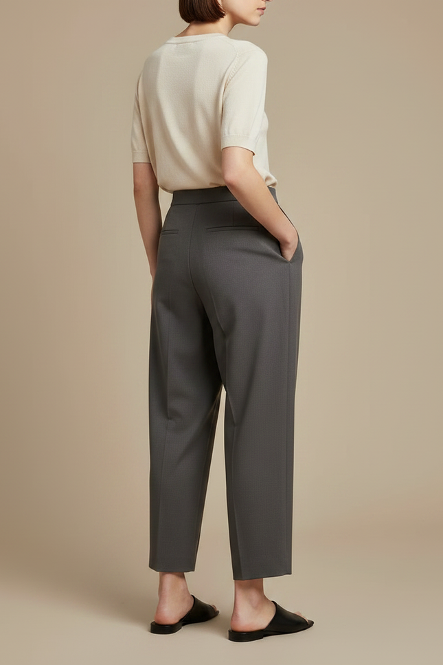 Pantalon À Pince Gris Plissé Taille Haute Élégant Femme - Gabardine - vue 2