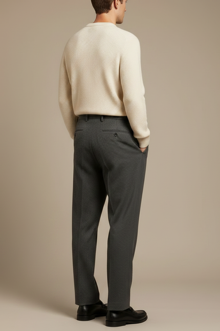 Pantalon À Pince Gris Plissé Droit Laine Élégant Homme - vue 2