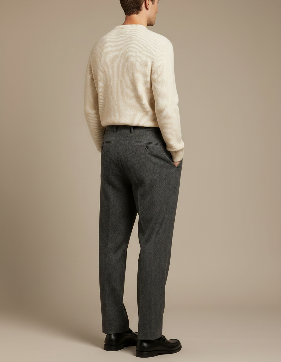 Pantalon À Pince Gris Plissé Droit Laine Élégant Homme - vue 2