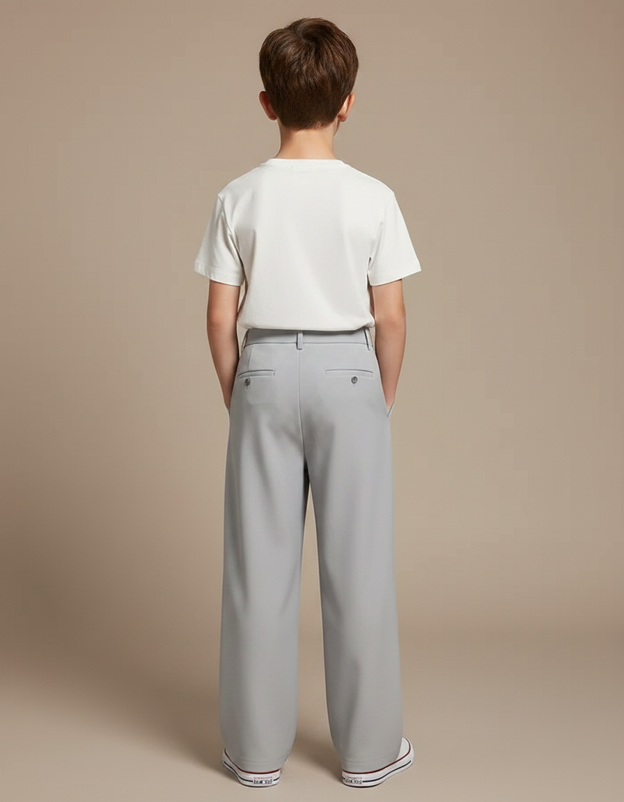 Pantalon À Pince Gris Droit Ample Décontracté Garçon - Polyester - vue 2