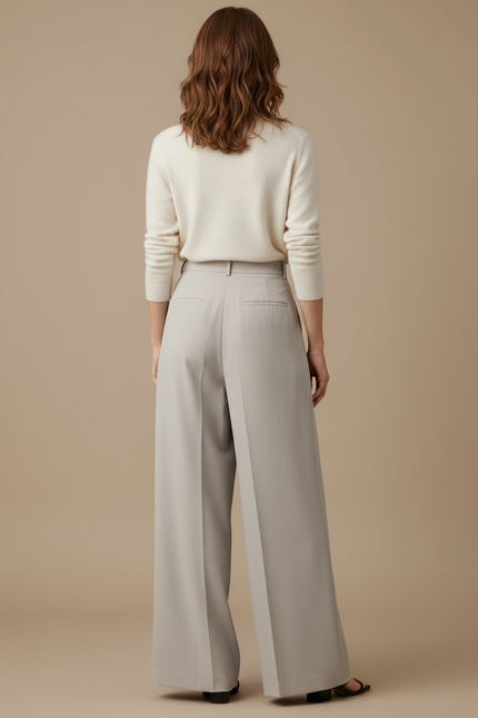 Pantalon À Pince Gris Clair Ample Plissé Fluide - Polyester - vue 2