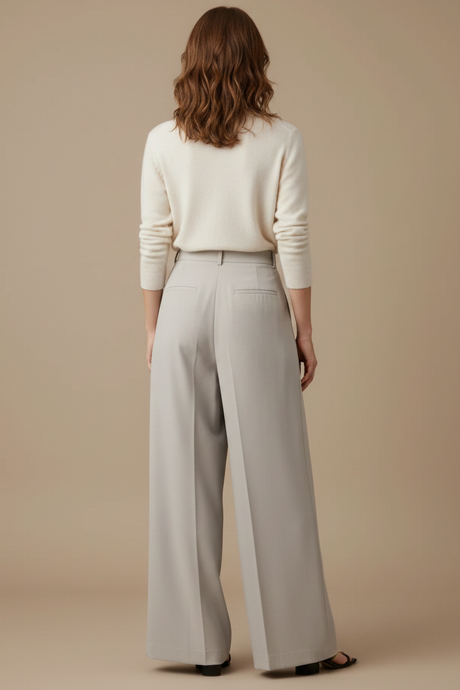 Pantalon À Pince Gris Clair Ample Plissé Fluide - Polyester - vue 2