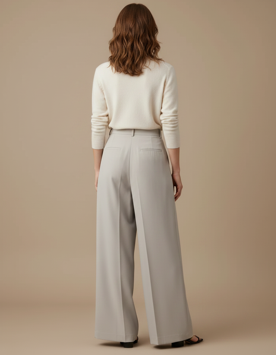 Pantalon À Pince Gris Clair Ample Plissé Fluide - Polyester - vue 2