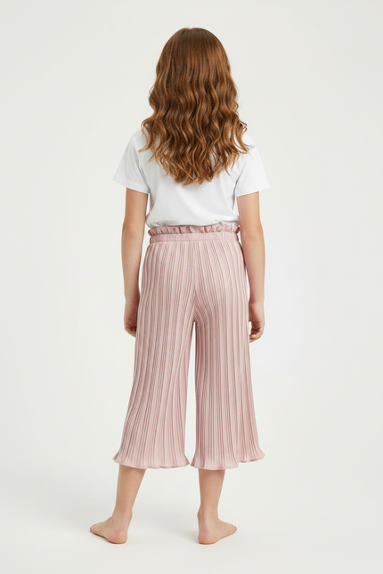 Pantalon À Pince Rose Plissé Ample Fille Décontracté Fluide - Polyester - vue 2