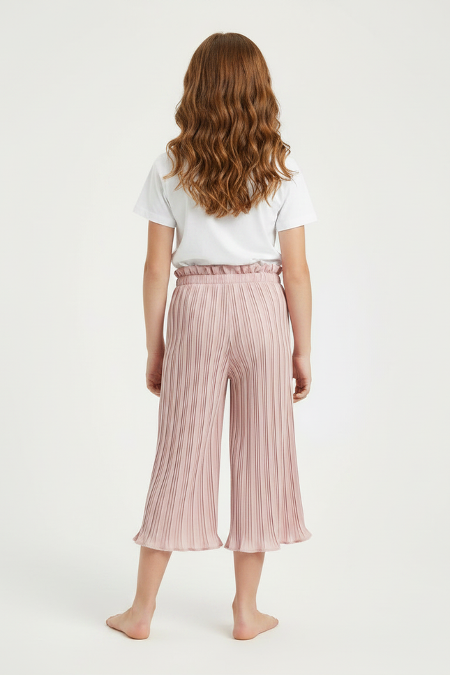 Pantalon À Pince Rose Plissé Ample Fille Décontracté Fluide - Polyester - vue 2