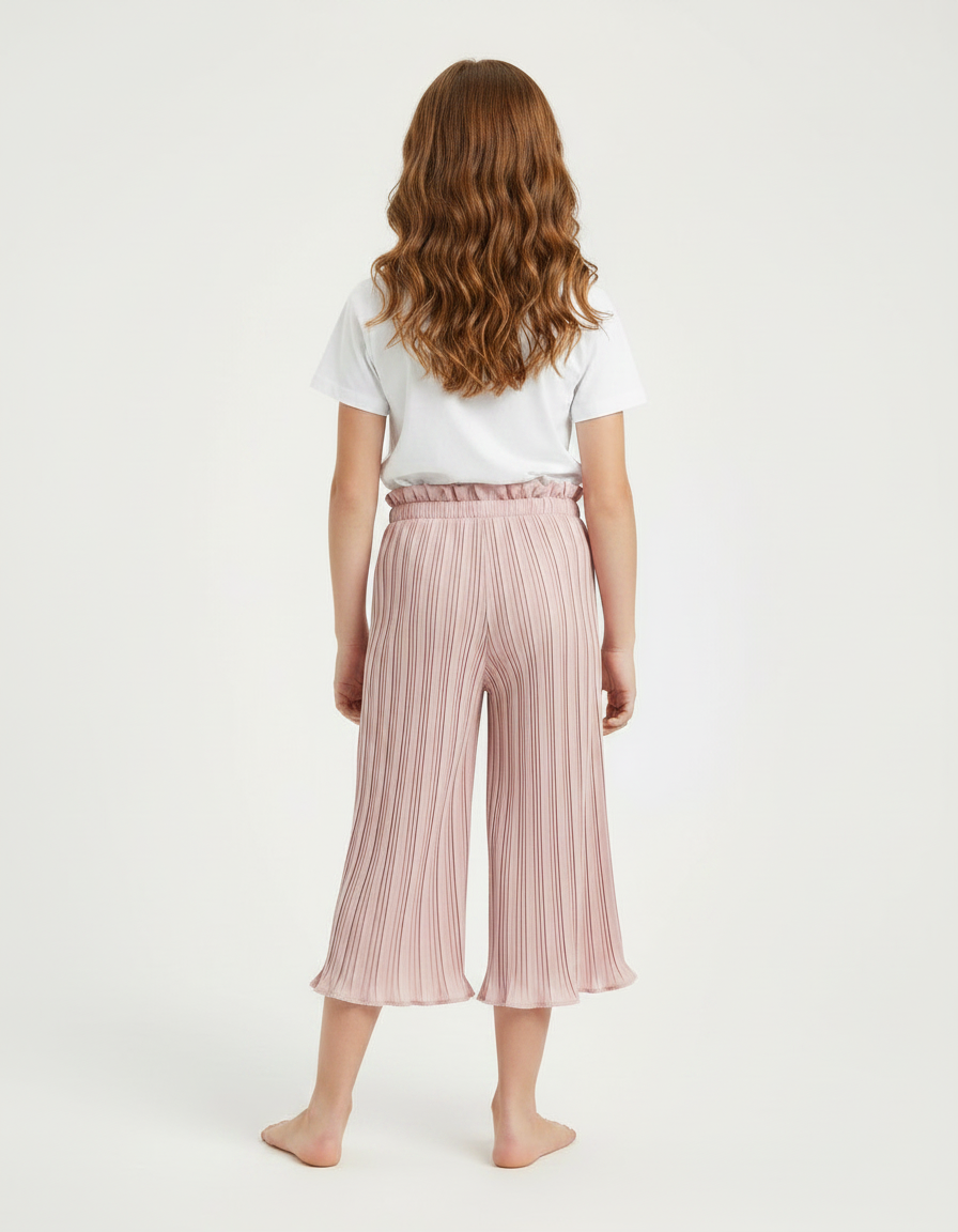 Pantalon À Pince Rose Plissé Ample Fille Décontracté Fluide - Polyester - vue 2