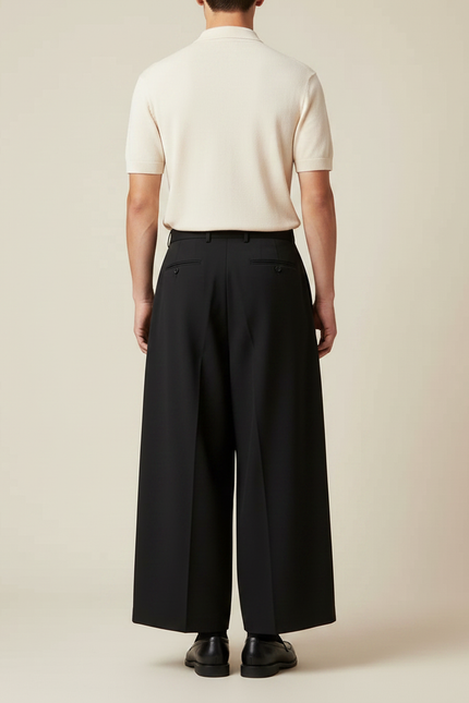 Pantalon À Pince Noir Ample Plissé Homme Moderne - Gabardine - vue 2