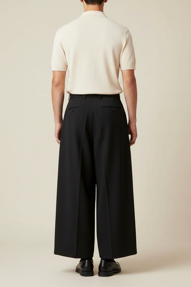 Pantalon À Pince Noir Ample Plissé Homme Moderne - Gabardine - vue 2