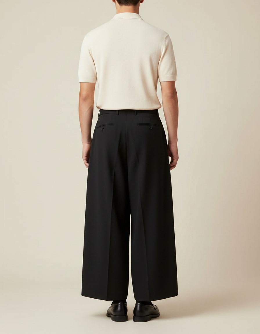 Pantalon À Pince Noir Ample Plissé Homme Moderne - Gabardine - vue 2