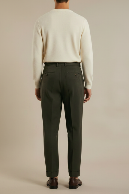 Pantalon À Pince Vert Foncé Plissé Ample Homme Élégant - Gabardine - vue 2